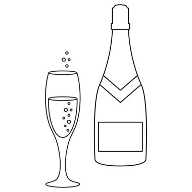Bir bardak ve bir şişe şampanya simgeler