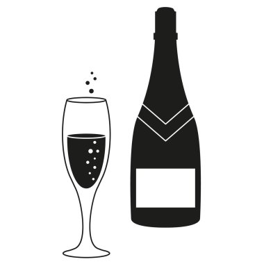 Bir bardak ve bir şişe şampanya simgesi