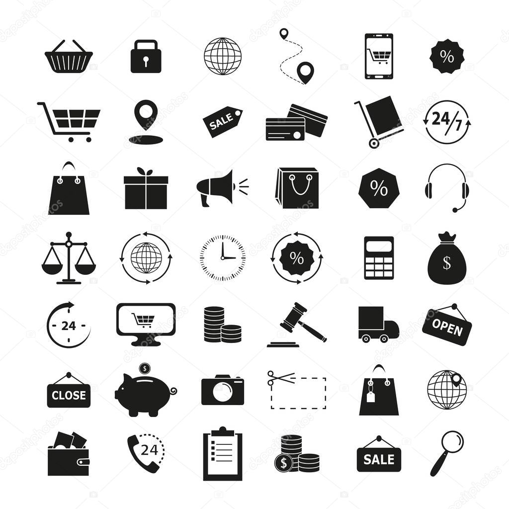 Set of shopping 42 icons the finance business