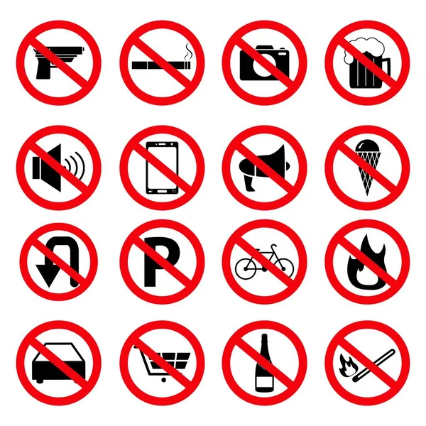 Conjunto de los signos de prohibición de los iconos — Archivo Imágenes Vectoriales