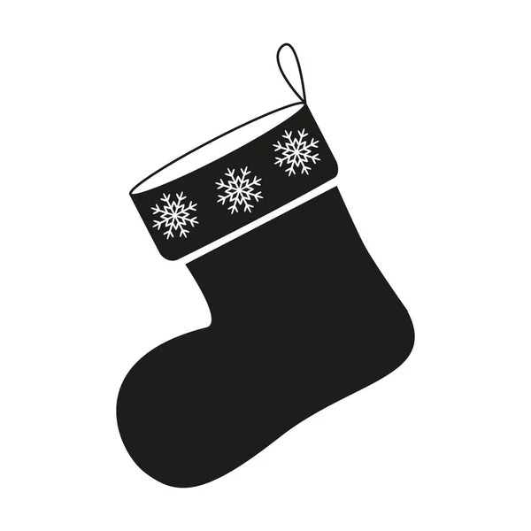 Una Navidad de icono de calcetín en negro — Archivo Imágenes Vectoriales