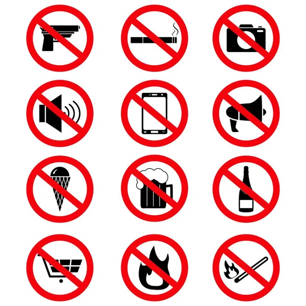 Eine Reihe von Verbotsschildern von Symbolen — Stockvektor