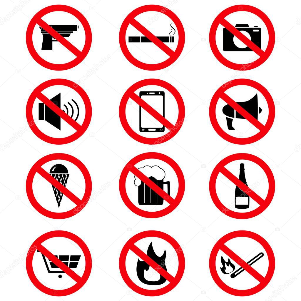 Set of the prohibition signs of icons