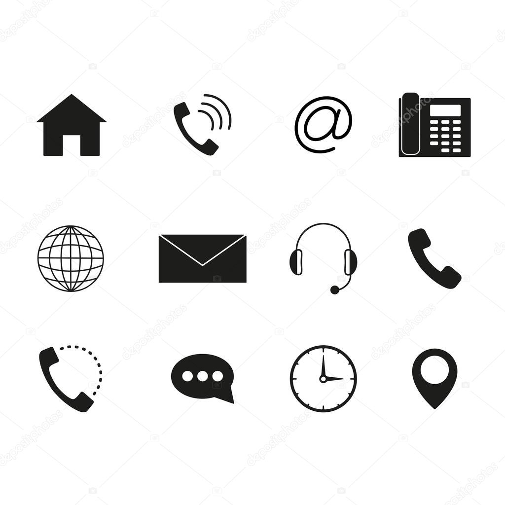 Contact to us icons set of black