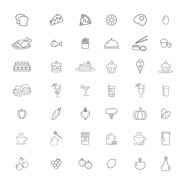 Conjunto de alimentos y bebidas de 42 iconos backgound — Vector de stock