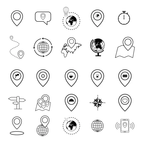 Ensemble d'icônes de carte du pointeur de broche — Image vectorielle
