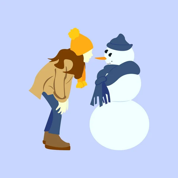 Mädchen und Schneemänner Ikonen der Wintersaison — Stockvektor