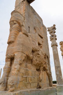 Pespepolis, Iran - 28 Nisan 2018: At kafa heykelleri. Persepolis Ahameniş İmparatorluğu'nun tören başkenti yapıldı.