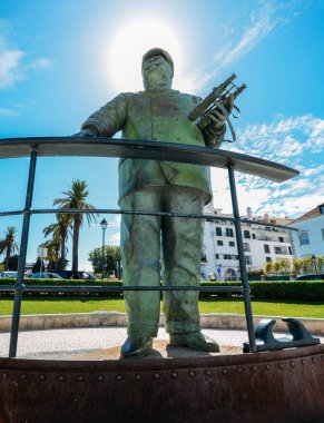 Dom Carlos heykel yaz günde Cascais şehir kıyı sokakta duruyor