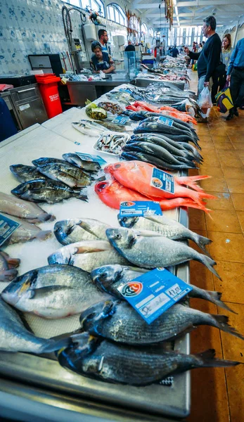 Vista panorâmica do peixe fresco local no mercado de Cascais, Portugal — Fotografia de Stock