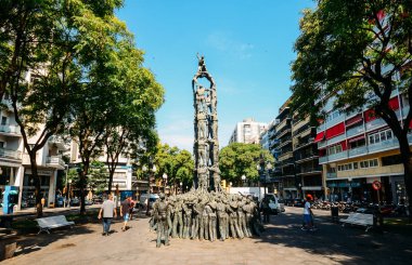 Els Castellers anıt anıt, insanlar, geleneksel olarak festivaller İspanya Catalonia bölgesinde inşa piramitten anlam