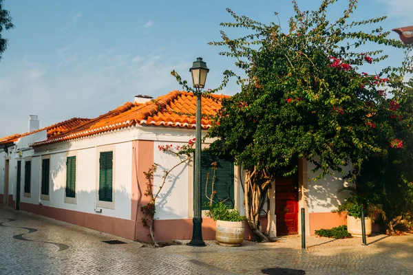 Традиційні білими будинками промивають у центрі Cascais — стокове фото