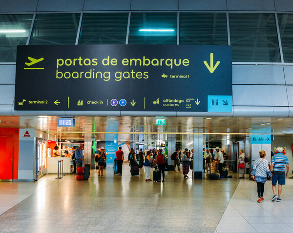 Passsengers at departure Hall of Lisbon international airport, the largest in the country