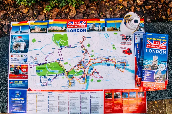 ロンドン オリジナル ツアー会社主催中央ロンドン ツアーの地図 — ストック写真