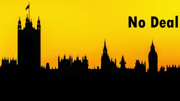いいえ契約 Brexit に備えてウェストミン スター宮殿、ロンドンの国会議事堂のシルエット — ストック動画