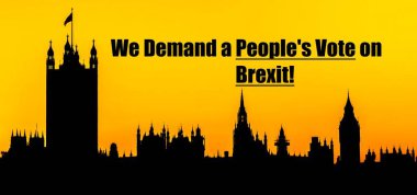 Brexit peoples vote message with Houses of Parliament, London background clipart