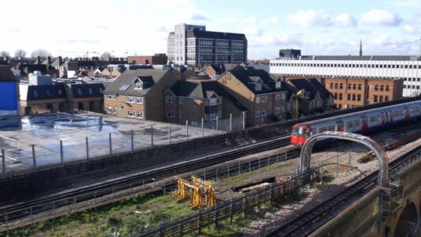 Londres Reino Unido Febrero 2019 Vista Alta Perspectiva Los Trenes — Vídeo de stock