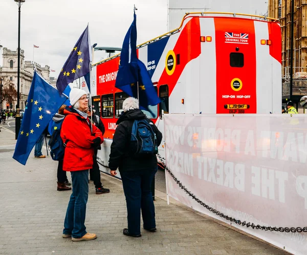 Manifestanti anti-Brexit fuori Westminster a Londra, Regno Unito — Foto Stock