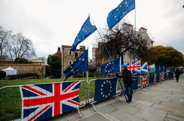 Manifestanti anti-Brexit fuori Westminster a Londra, Regno Unito — Foto Stock