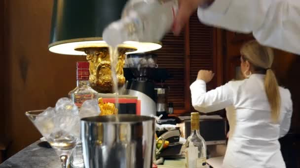 Bartender prepares a cocktail at the Spies Bar within the Hotel Palacio, Estoril, Portugal — Stock Video