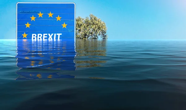 Digital manipulation of flooded Brexit sign - climate change concept