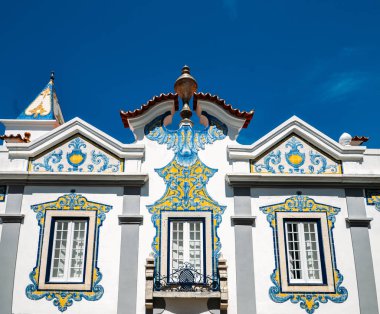 Cascais, Portekiz mavi Portekiz tarzı azulejo fayans kaplı evin cephe