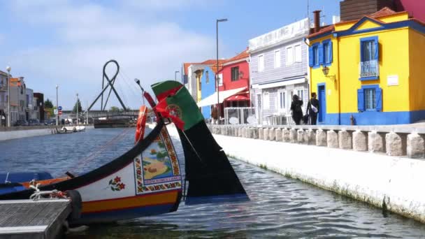 Close-up van erotische kunstwerken op een traditionele Portugese boot, Moliceiro, in Aveiro, Portugal-4k — Stockvideo