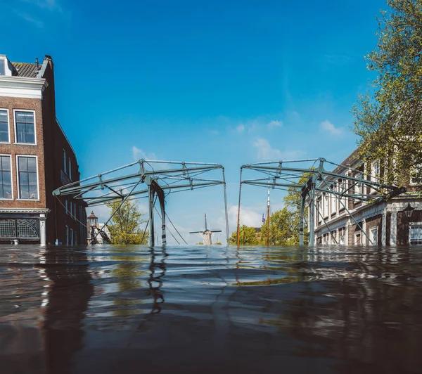 Digital manipulation of flooded town in Netherlands - Climate Change concept