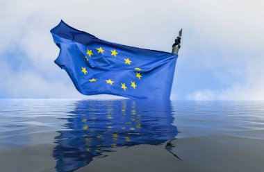 Flag of European Union in a flood with reflection - conceptual art clipart
