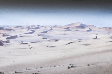 Çölde Hafif kar yağışı dijital manipülasyon - Extreme İklim Değişikliği kavramı