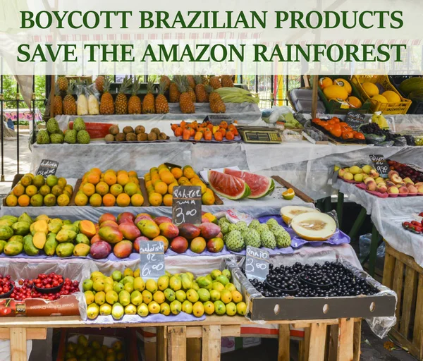 Boycott Brazilian Products message - Save the Amazon — Stock Photo, Image