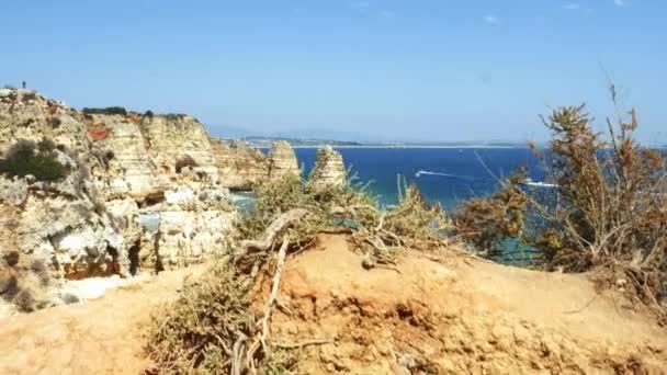 Reveal of sedimentary cliff rocks at Ponta da Piedade, Algarve region, Portugal — Stock Video