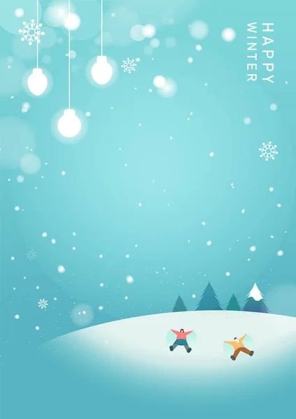 Winter is coming. Snowy night with firs, coniferous forest, light garlands, falling snow, Woodland landscape for winter and new year holidays. Holiday winter landscape. Christmas vector background.