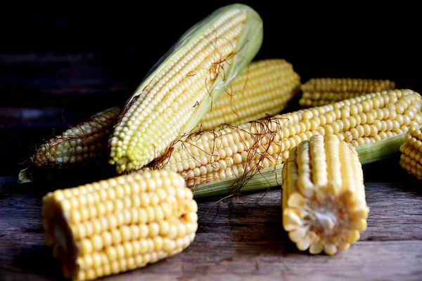 Young Fruits Corn Old Rustic Table — Stock Photo, Image