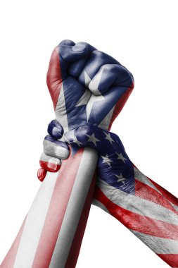 Amerikan Vs Porto Riko, yumruk Porto Riko Bayrak, yumruk bayrak, ülke Porto Riko renklerde boyanmış. 