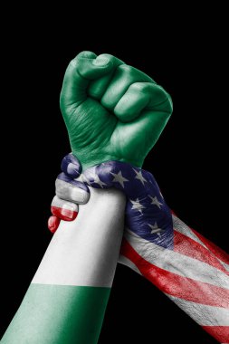 Amerikan Vs Türkiye, yumruk Nijerya bayrak, yumruk bayrak, ülke Nijerya renklerde boyanmış.