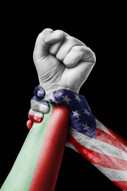 Amerikan Vs Madagaskar, yumruk Madagaskar bayrağı, yumruk bayrak, Madagaskar ülkenin renklerde boyanmış.