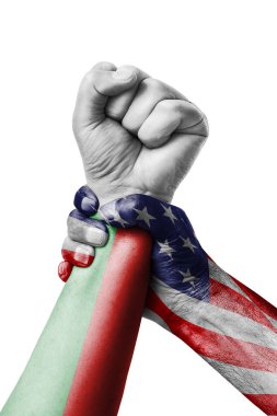 Amerikan Vs Madagaskar, yumruk Madagaskar bayrağı, yumruk bayrak, Madagaskar ülkenin renklerde boyanmış.
