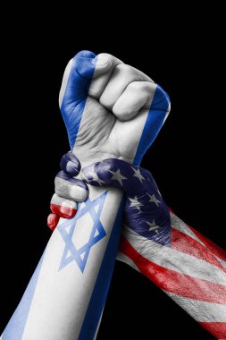 Amerikan Vs İsrail, yumruk İsrail bayrağı, yumruk bayrak, ülke İsrail renklerde boyanmış.