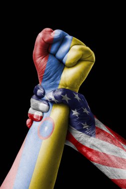 Amerikan Vs Kolombiya, yumruk Kolombiya bayrak, yumruk bayrak, ülke Kolombiya renklerde boyanmış.