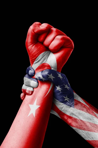 American Turquía Puño Pintado Colores Bandera Turquía Bandera Puño País — Foto de Stock