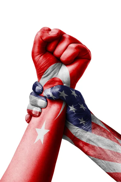 Americano Turquia Punho Pintado Cores Bandeira Turquia Punho Bandeira País — Fotografia de Stock