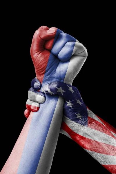 American Russia Fist Painted Colors Russia Flag Fist Flag Country — Stock Photo, Image