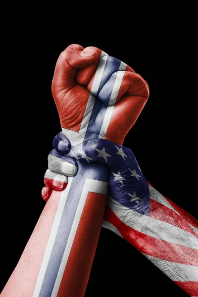 American Νορβηγία Γροθιά Βαμμένο Στα Χρώματα Του Σημαία Νορβηγίας Γροθιά — Φωτογραφία Αρχείου