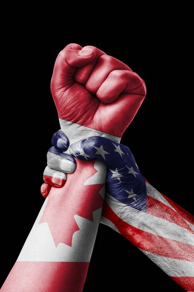 Amerikaner Kanada Faust Den Farben Der Kanada Fahne Faustfahne Land — Stockfoto