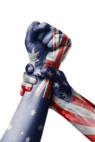 American Australia Puño Pintado Colores Bandera Australia Bandera Del Puño —  Fotos de Stock