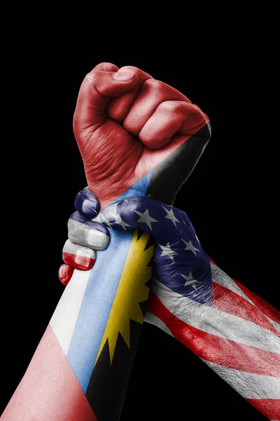 American Vsantigua Barbuda Fist Painted Colors Antigua Barbuda Flag Fist — Stock Photo, Image