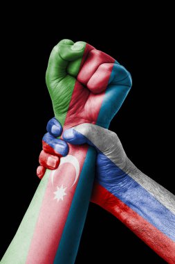 Rusya Vs Azerbaycan, yumruk Azerbaycan bayrağı, yumruk bayrak, ülke Azerbaycan'ın renklerde boyanmış.
