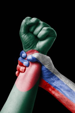 Rusya Vs Bangladeş, yumruk Bangladeş bayrağı, yumruk bayrak, Bangladeş ülke renklerde boyanmış.