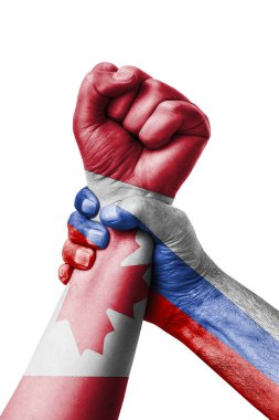 Rusya Vs Kanada, yumruk Kanada bayrağı, yumruk bayrak, ülke Kanada renklerde boyanmış.